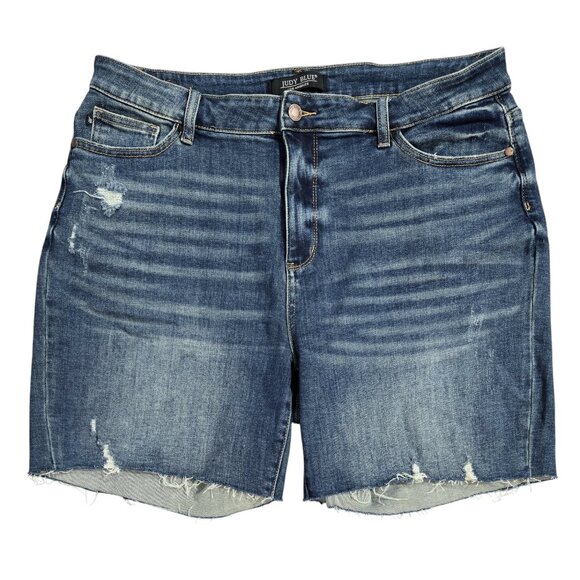 Judy Blue Bailey High Rise Mid Thigh Denim Shorts Dark Wash Stretch JB150051 - Picture 1 of 7